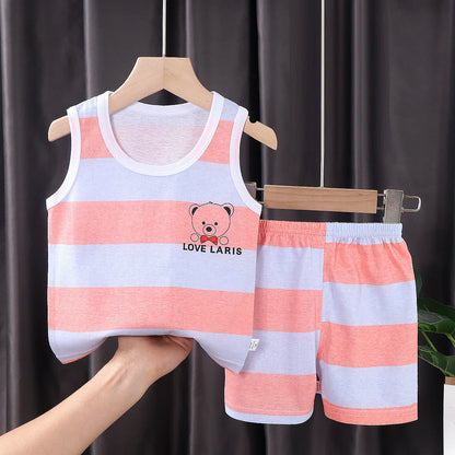 2PCS Baby & Kids Summer Outfit – Cotton Sleeveless T-Shirt + Shorts Set for Boys & Girls
