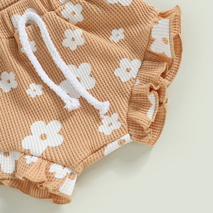 Baby Girl 3-Piece Summer Outfit – Floral Sleeveless Romper + Shorts + Headband (0–18 Months)