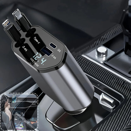4-in-1 120W Retractable Car Charger with USB Type-C Cable