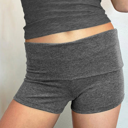 Summer Slim Yoga Shorts – Women’s Casual Fold-Over Lounge Shorts