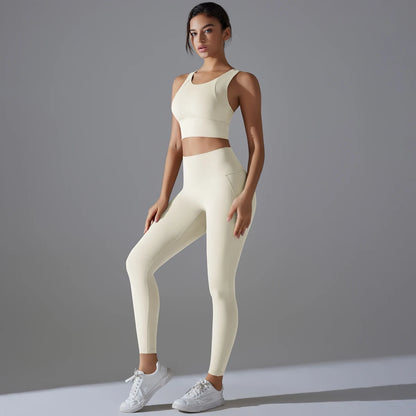 Women’s Yoga & Fitness Set – Shockproof Sports Bra + High-Waist Leggings