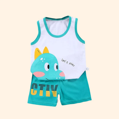 Kids Summer 2-Piece Vest Set – Cotton Sleeveless T-Shirt + Shorts Outfit for Boys & Girls