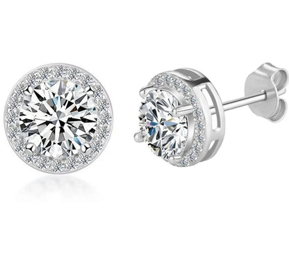 925 Sterling Silver Moissanite Round Earrings