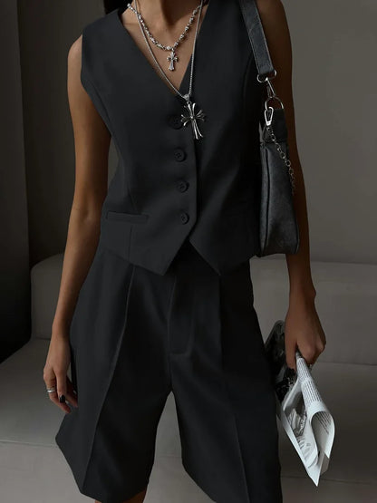 Summer Women’s Chic Vest & Shorts Set – 2-Piece Office & Casual Outfit