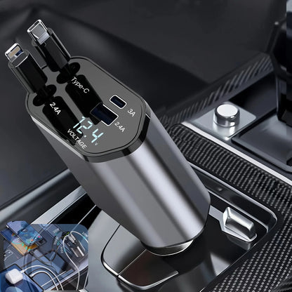 4-in-1 120W Retractable Car Charger with USB Type-C Cable