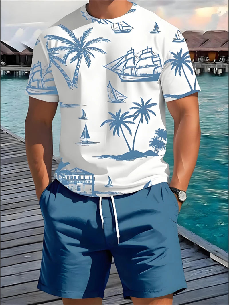 2025 Summer Men’s Palm Tree Print T-Shirt