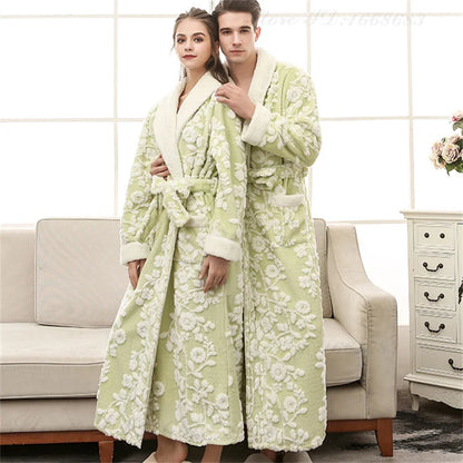 Thick Flannel Jacquard Couple Bathrobe