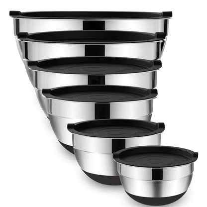 6-Piece Stainless Steel Mixing Bowls with Lids & Non-Slip Bases
