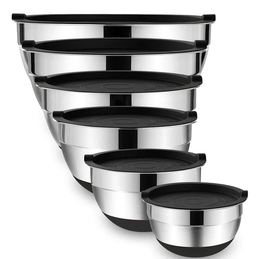 6-Piece Stainless Steel Mixing Bowls with Lids & Non-Slip Bases