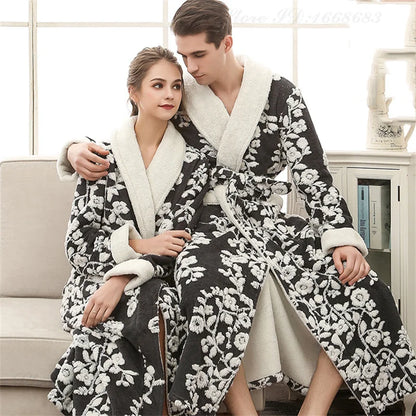 Thick Flannel Jacquard Couple Bathrobe