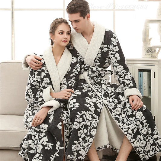 Thick Flannel Jacquard Couple Bathrobe
