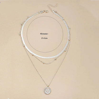 Fashion Flat Snake Chain Necklace with Three-Layer Coin Disc Pendants