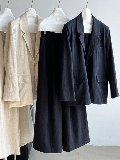 2025 Spring Linen Blazer & Pants Set for Women – Cotton-Linen Suit Pieces (Sold Separately)