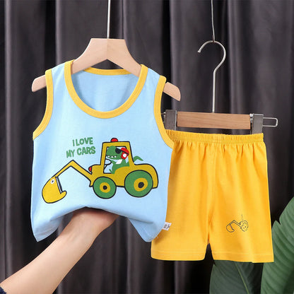 2PCS Baby & Kids Summer Outfit – Cotton Sleeveless T-Shirt + Shorts Set for Boys & Girls