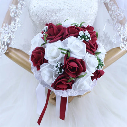 Elegant Blue Bridal Bouquet – Artificial PE Roses with Pearls