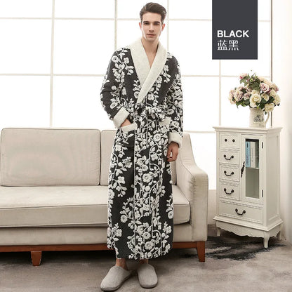 Thick Flannel Jacquard Couple Bathrobe