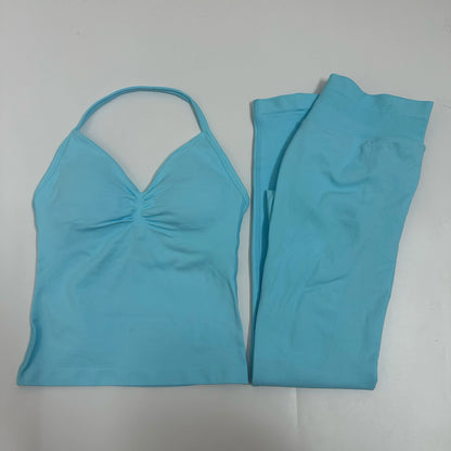 2-Piece Seamless Yoga Set – Backless Tank Top & High-Waist Scrunch Leggings