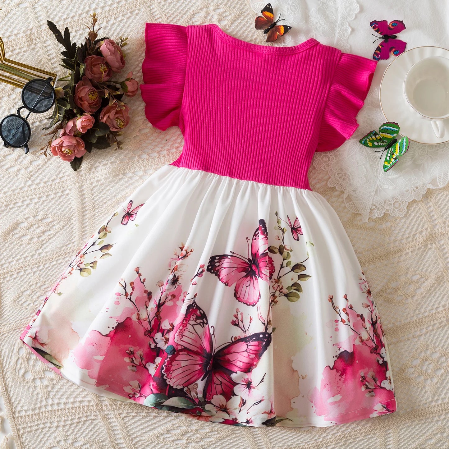 Flower Girls Butterfly Print Dress