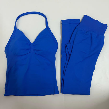 2-Piece Seamless Yoga Set – Backless Tank Top & High-Waist Scrunch Leggings