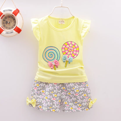 Baby Girl Summer Clothing Set – Lollipop Print T-Shirt & Shorts (Toddler Girls, Infant 1–5Y)