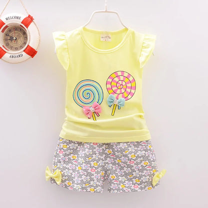 Baby Girl Summer Clothing Set – Lollipop Print T-Shirt & Shorts (Toddler Girls, Infant 1–5Y)