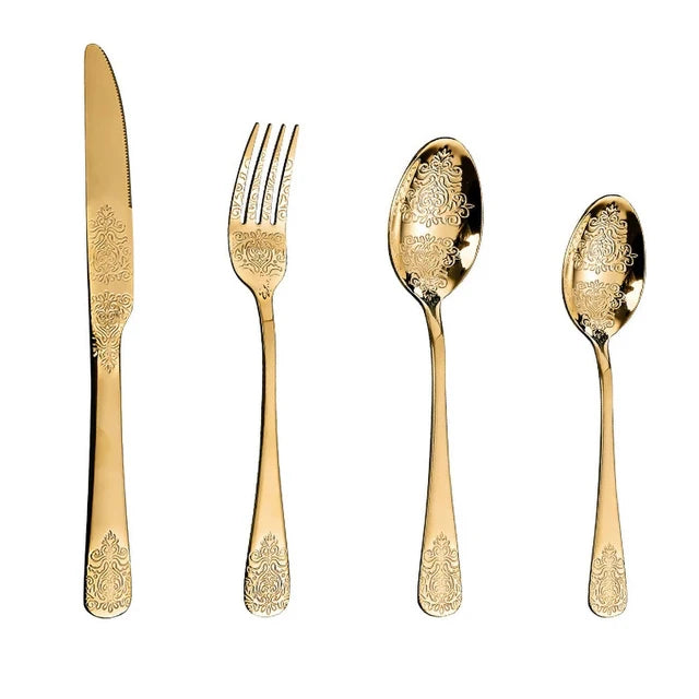 Gold Cutlery Set Stainless Steel Fork Spoons Knife Tableware Kit