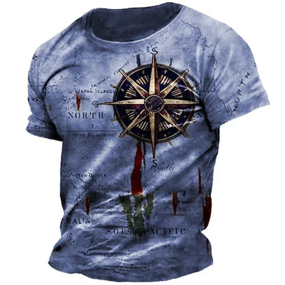 Vintage Men’s Compass Print T-Shirt