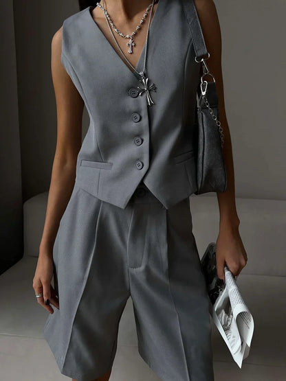Summer Women’s Chic Vest & Shorts Set – 2-Piece Office & Casual Outfit