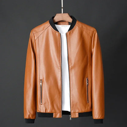 2025 Autumn New Men’s Black Biker PU Leather Jacket
