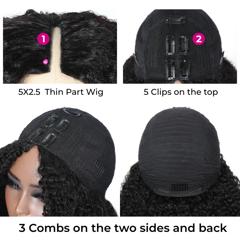 250% Density Kinky Curly V Part Wig