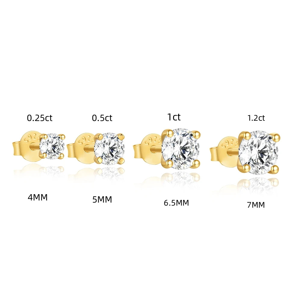 0.25–1.2 Carat D Color Moissanite Stud Earrings for Women