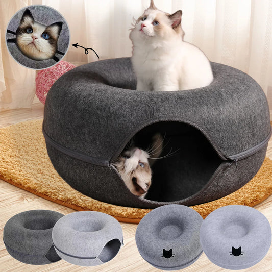 Felt Donut Cat Bed & Interactive Tunnel