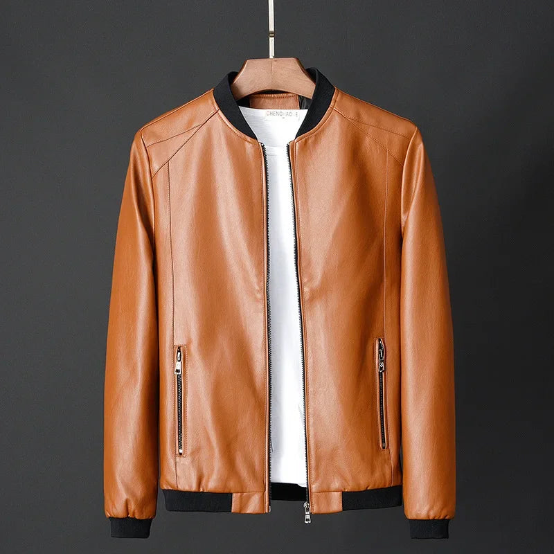 2025 Autumn New Men’s Black Biker PU Leather Jacket