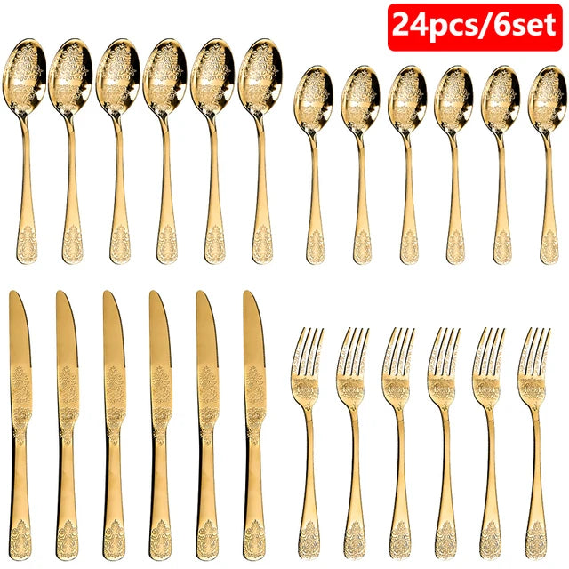 Gold Cutlery Set Stainless Steel Fork Spoons Knife Tableware Kit