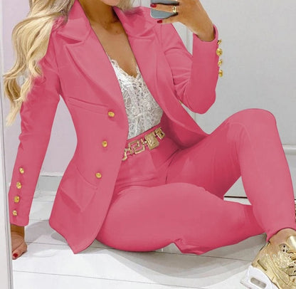 Women’s Autumn Two-Piece Set – Long Sleeve Coat & Trousers Suit