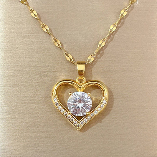 Artificial Gem Heart Pendant Necklace