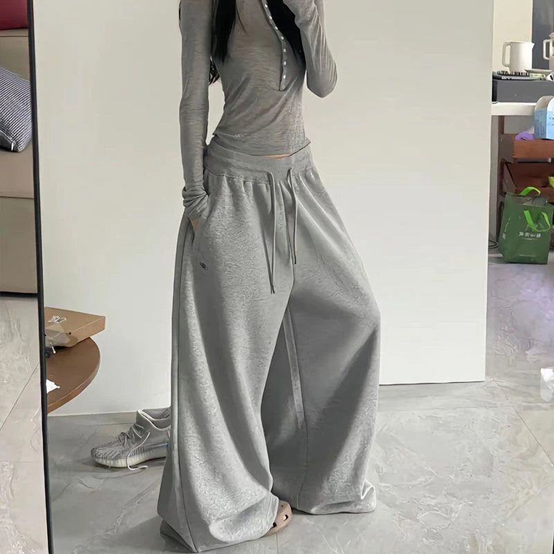 2025 Y2K Vintage Baggy Sweatpants for Women – Korean Style Wide-Leg Streetwear Trousers