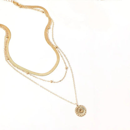 Fashion Flat Snake Chain Necklace with Three-Layer Coin Disc Pendants