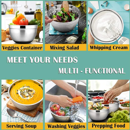6-Piece Stainless Steel Mixing Bowls with Lids & Non-Slip Bases