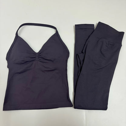 2-Piece Seamless Yoga Set – Backless Tank Top & High-Waist Scrunch Leggings