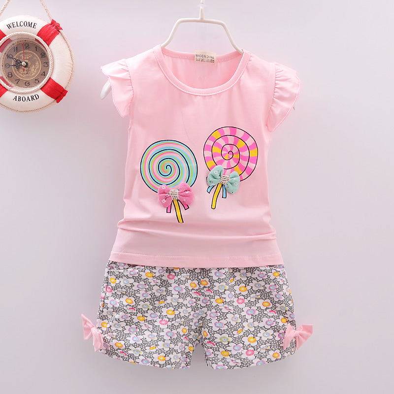 Baby Girl Summer Clothing Set – Lollipop Print T-Shirt & Shorts (Toddler Girls, Infant 1–5Y)
