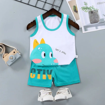 Kids Summer 2-Piece Vest Set – Cotton Sleeveless T-Shirt + Shorts Outfit for Boys & Girls