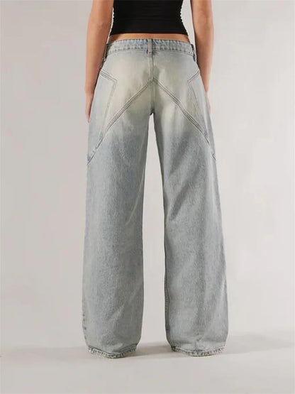 Women’s Y2K Vintage Gradient Jeans – Low Waist Wide-Leg Denim with Pockets