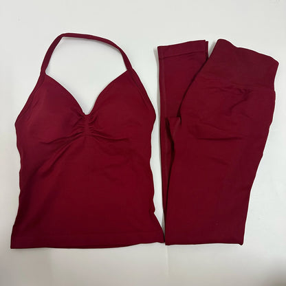 2-Piece Seamless Yoga Set – Backless Tank Top & High-Waist Scrunch Leggings