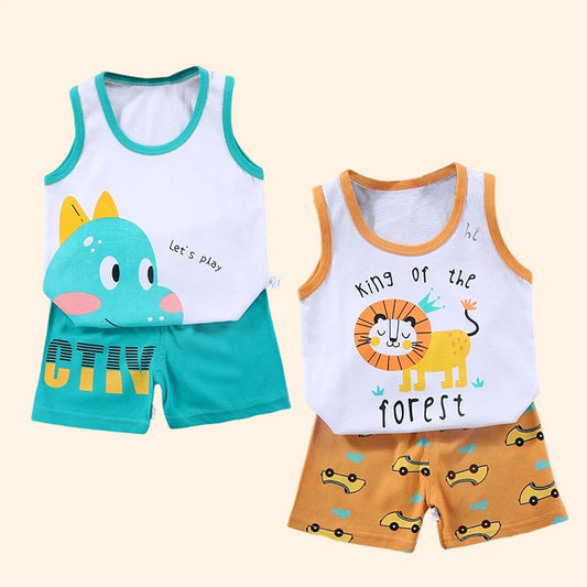 Kids Summer 2-Piece Vest Set – Cotton Sleeveless T-Shirt + Shorts Outfit for Boys & Girls