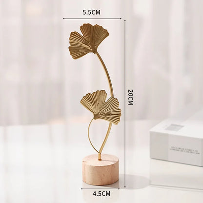 Golden Ginkgo Leaf Feather Metal Figurine