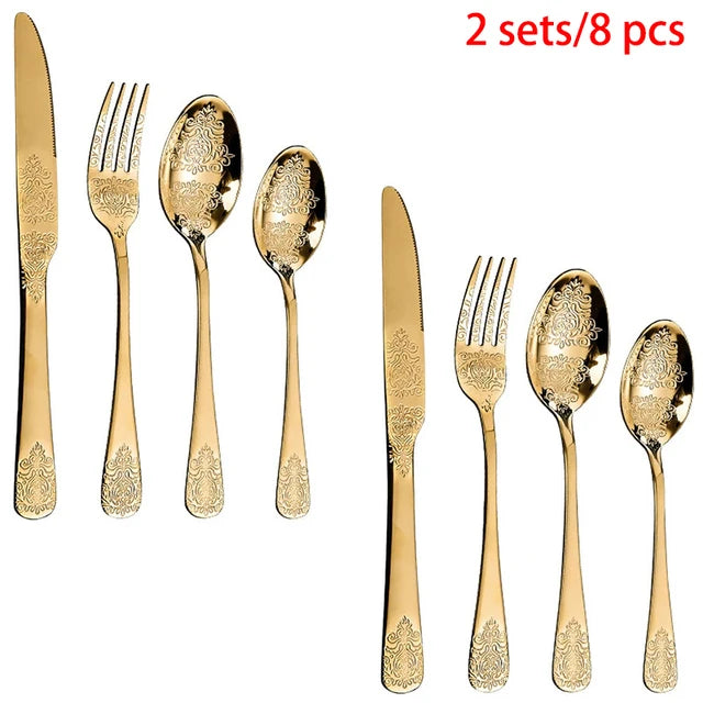 Gold Cutlery Set Stainless Steel Fork Spoons Knife Tableware Kit