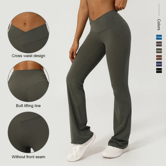 Flare Yoga Pants with Cross Waist – Booty-Lifting, Wide-Leg Activewear Leggings for Workout & Everyday Wear