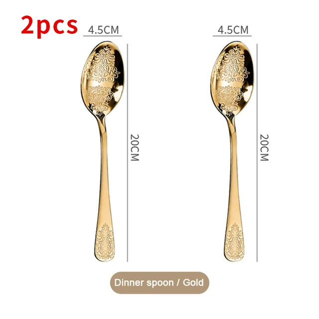 Gold Cutlery Set Stainless Steel Fork Spoons Knife Tableware Kit