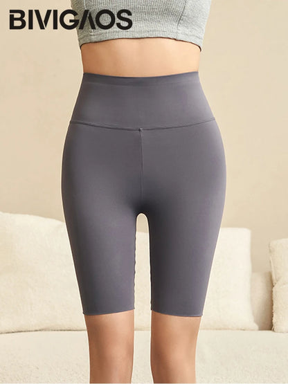 Summer Shark High-Waist Biker Shorts – Women’s Knee-Length Leggings